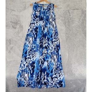 Chicos Maxi Dress Womens Size Medium Blue Abstract Animal Print Art Stretch Knit